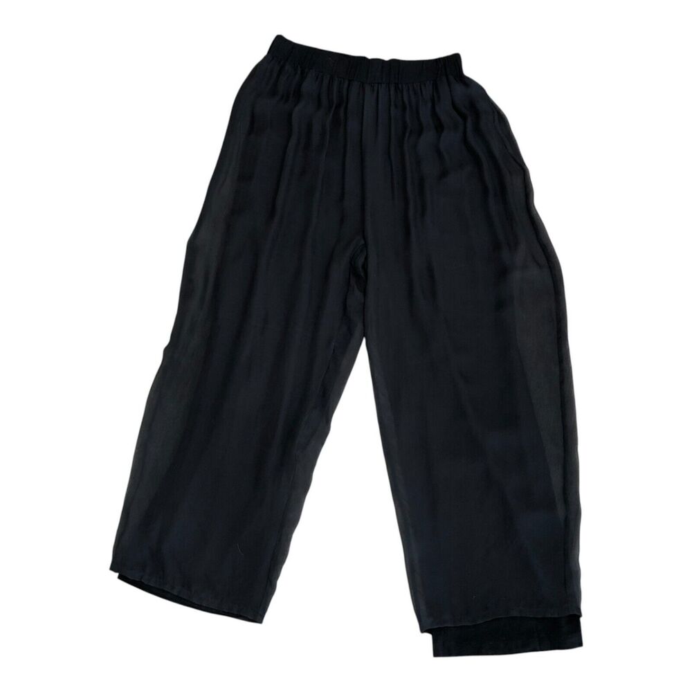 Luna Luz Black‎ Wide Leg Flowy Silk Overlay Palazzo Dress Cocktail Pants Sz L